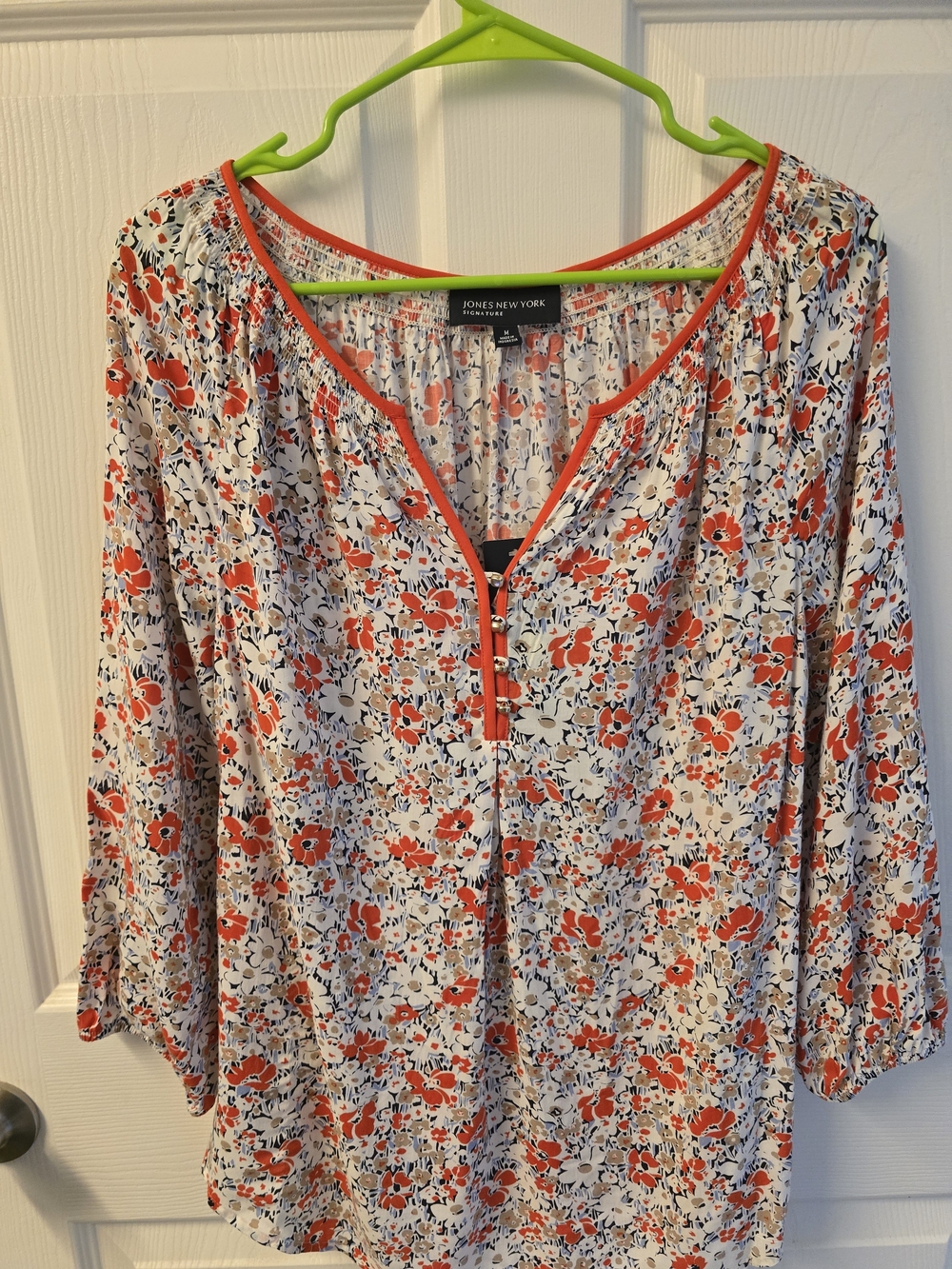 Jones New York White Tunic with Coral Floral Print